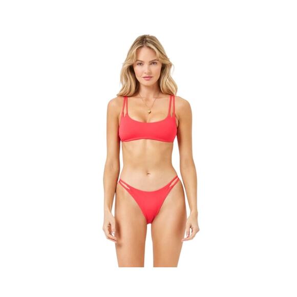 L*Space Wilder Hot Cherry Strappy Cut Out Bitsy Bikini Swimsuit Bottoms Size S - Picture 1 of 10